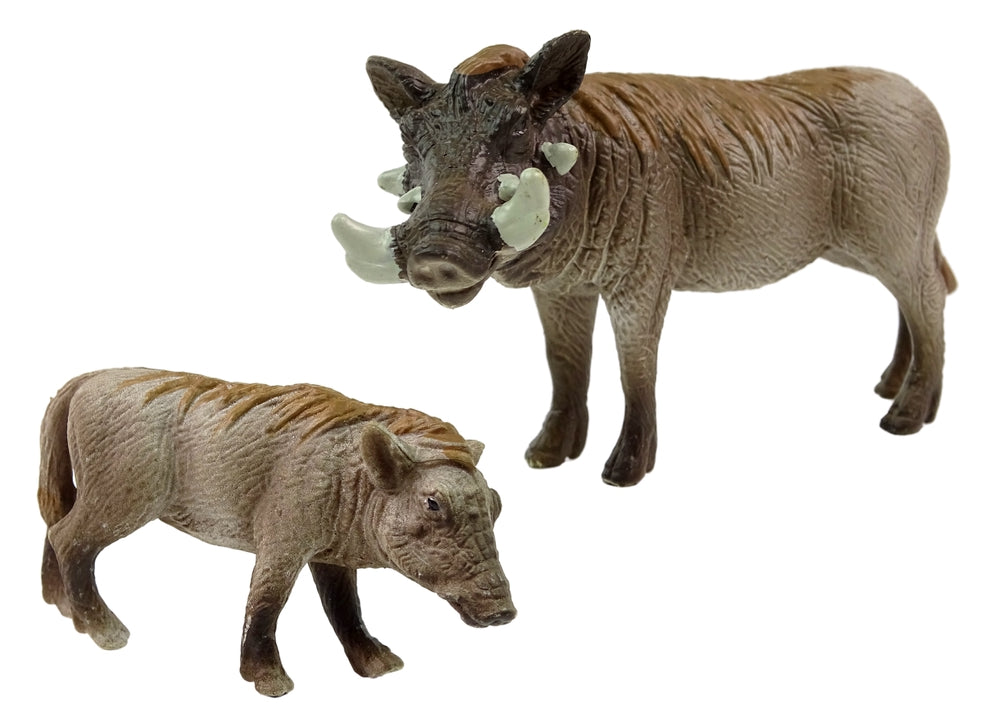 Djurfigurer afrikanskt vildsvin med unge i plast 2-pack