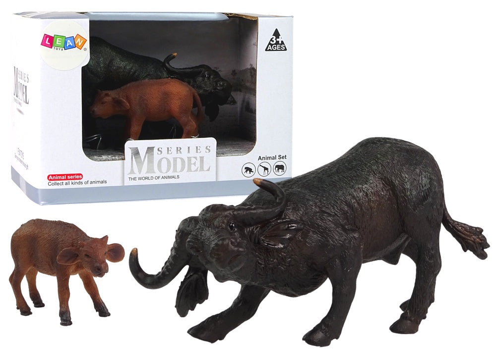 Djurfigurer buffel med kalv i hårdgummi 2-pack, 14 cm, 3+ år