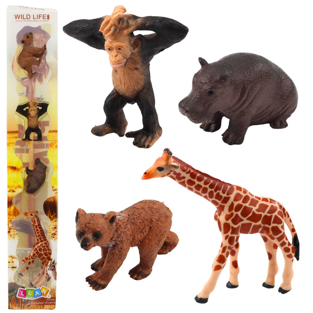 Djurfigurer vilda djur 4-pack plast 6 cm giraff flodhäst schimpans björn