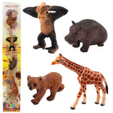 Djurfigurer vilda djur 4-pack plast 6 cm giraff flodhäst schimpans björn