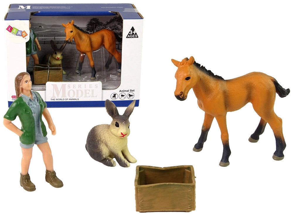 Djurfigurset veterinär häst hare låda 4 delar gummi 3+ år