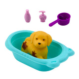 Docka med hund bad- och groomingset 13 cm, hund ändrar färg i vatten