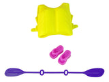 Docka med kajak set 29 cm rosa kajak med paddel och flytväst 3+