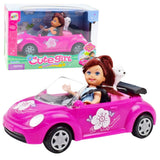 Docka med rosa cabriolet och hund, set 3 delar