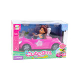 Docka med rosa cabriolet och hund, set 3 delar