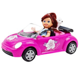 Docka med rosa cabriolet och hund, set 3 delar