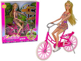 Docka med rosa cykel 30 cm, rörliga delar, leksaksset 3+ år