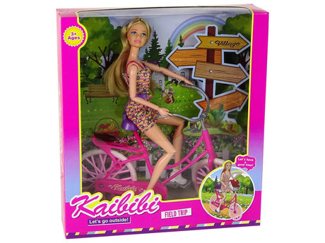 Docka med rosa cykel 30 cm, rörliga delar, leksaksset 3+ år