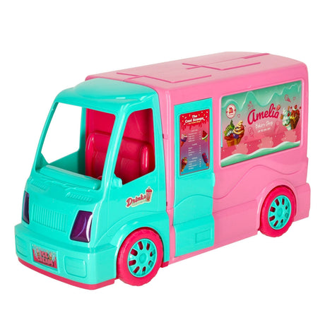Dockbil 2-i-1 food truck/camper med docka och tillbehör 21 delar