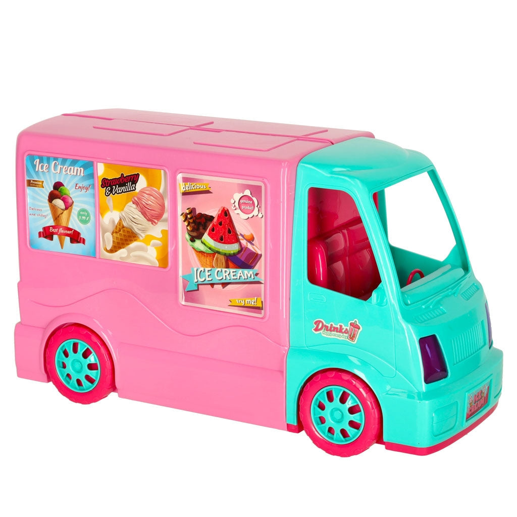 Dockbil 2-i-1 food truck/camper med docka och tillbehör 21 delar