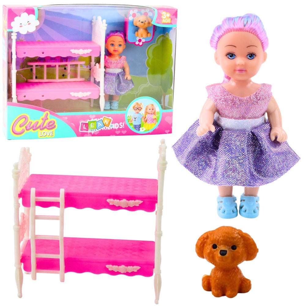 Dockset 12 cm med våningssäng, stege och hundfigur
