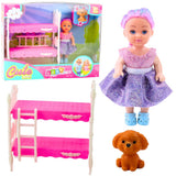 Dockset 12 cm med våningssäng, stege och hundfigur