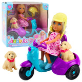 Dockset Ankiki 13 cm med trehjulig scooter, släpvagn och hund