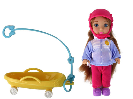 Dockset mamma och dotter med pulka, 31 cm + 12 cm