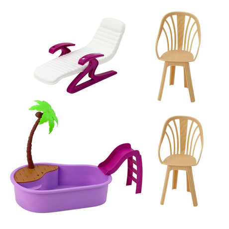 Dockset med pool och rutschkana 30 cm docka i baddräkt, tillbehör