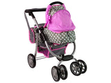 Dockvagn 2-i-1 med bärväska rosa stjärnor för docka ca 40 cm
