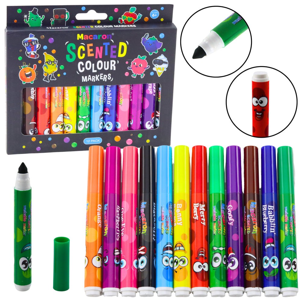 Doftande tuschpennor 12-pack vattenbaserat giftfritt bläck