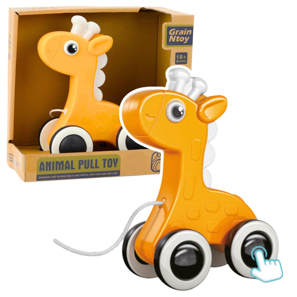 Dragleksak giraff gul med snöre och kvittrande hjul 18+ mån