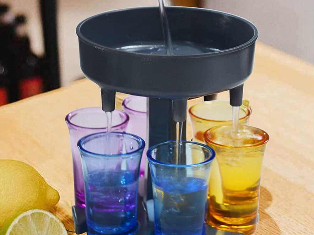 Dryckesdispenser med 6 shotglas 50 ml och hopfällbart stativ plast