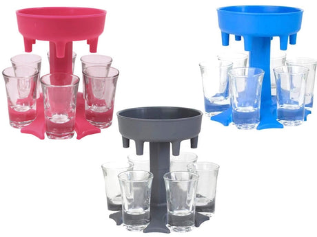 Dryckesdispenser med 6 shotglas 50 ml och hopfällbart stativ plast
