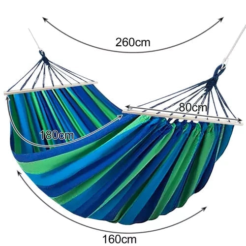 Dubbelhängmatta med träkors 150 kg 260x160 cm blå/grön