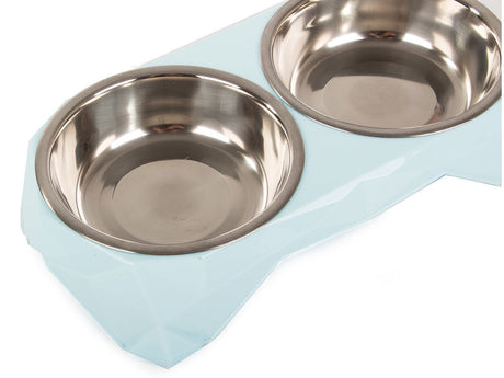 Dubbel matskål hund/katt 2x0,35 L skålar i stål med plastbas