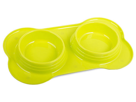 Dubbel matskål hund/katt 2x400 ml plast grön med halkfötter
