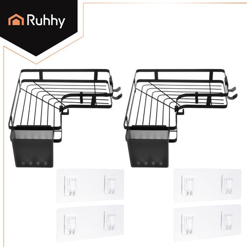 Duschhörnhylla set 2-pack självhäftande utan borrning stål svart