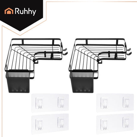 Duschhörnhylla set 2-pack självhäftande utan borrning stål svart