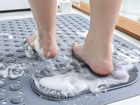 Duschmatta PVC grå 69x35,5 cm halkskydd sugkoppar massage/fottvätt