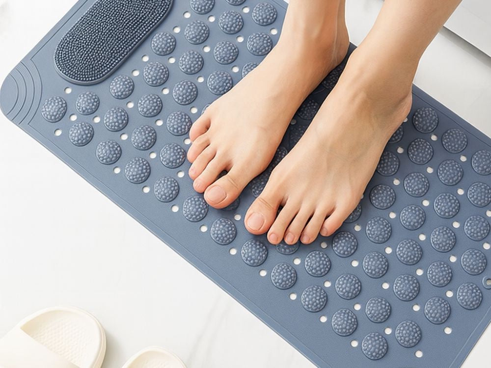 Duschmatta PVC grå 69x35,5 cm halkskydd sugkoppar massage/fottvätt