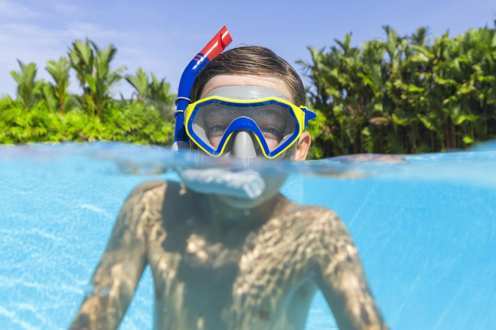 Dykset barn 7+ mask och snorkel UV-skydd anti-inflödesventil latexfri