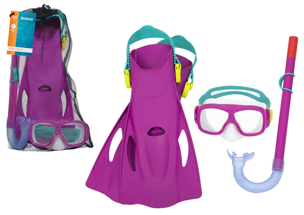Dykset barn 7+ mask snorkel fenor rosa, fenor stl 37-41