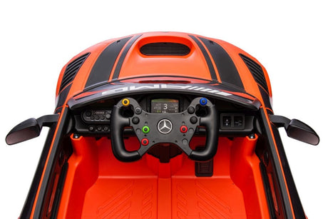 Elbil barn Mercedes AMG GT3 ride-on orange med fjärrkontroll 2.4G