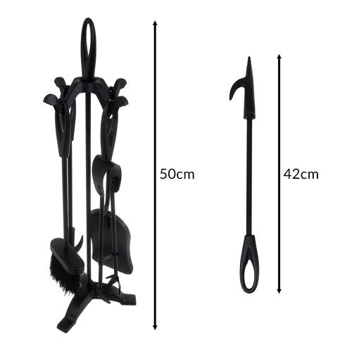 Eldstadsverktyg set 5 delar 42 cm rostfritt stål svart med ställning