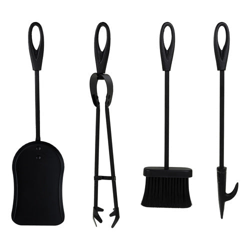 Eldstadsverktyg set 5 delar 42 cm rostfritt stål svart med ställning