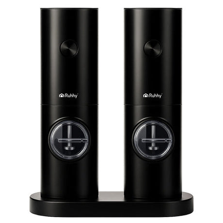 Elektriska salt- och pepparkvarnar 2-pack svart, keramisk kvarn, LED
