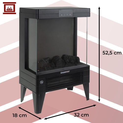 Elektrisk kamin 2000W med flammeffekt, fjärrkontroll & timer 1-12h