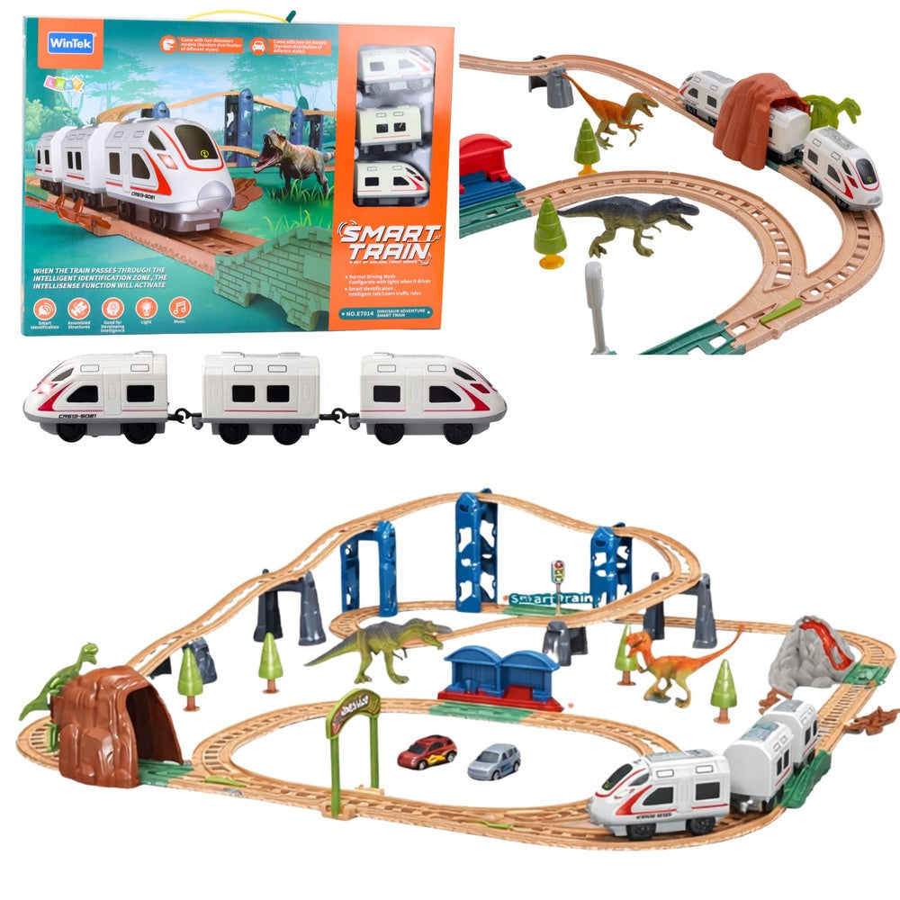 Elektrisk tågbana dinosauriepark med ljud/ljus, tunnel och figurer