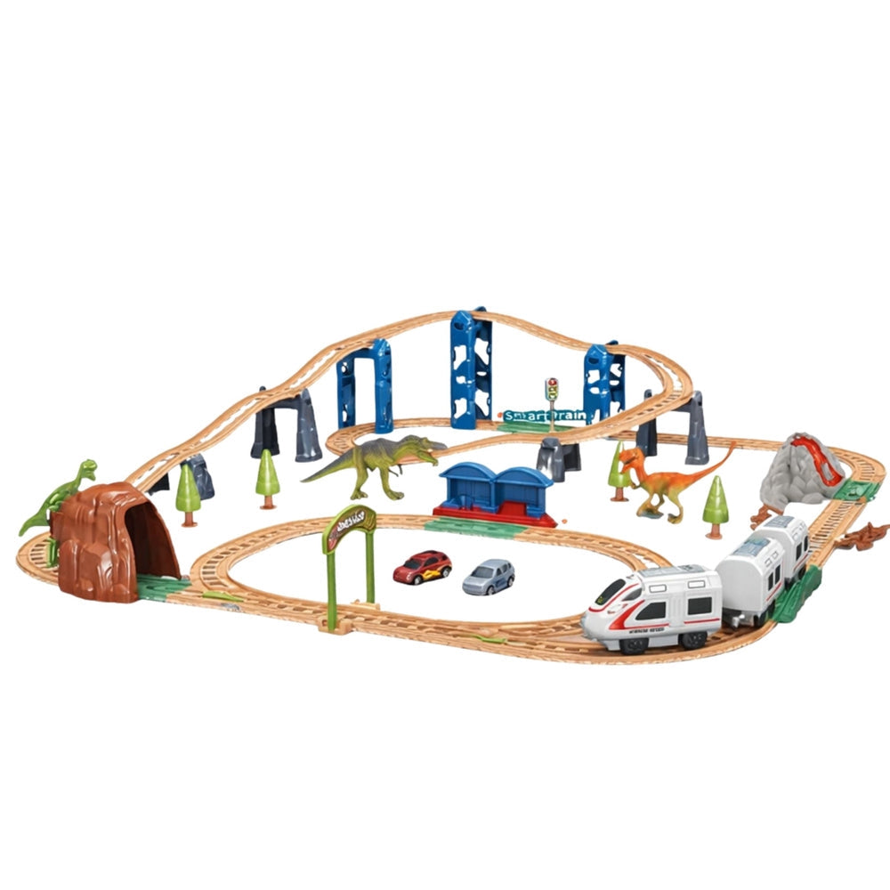 Elektrisk tågbana dinosauriepark med ljud/ljus, tunnel och figurer
