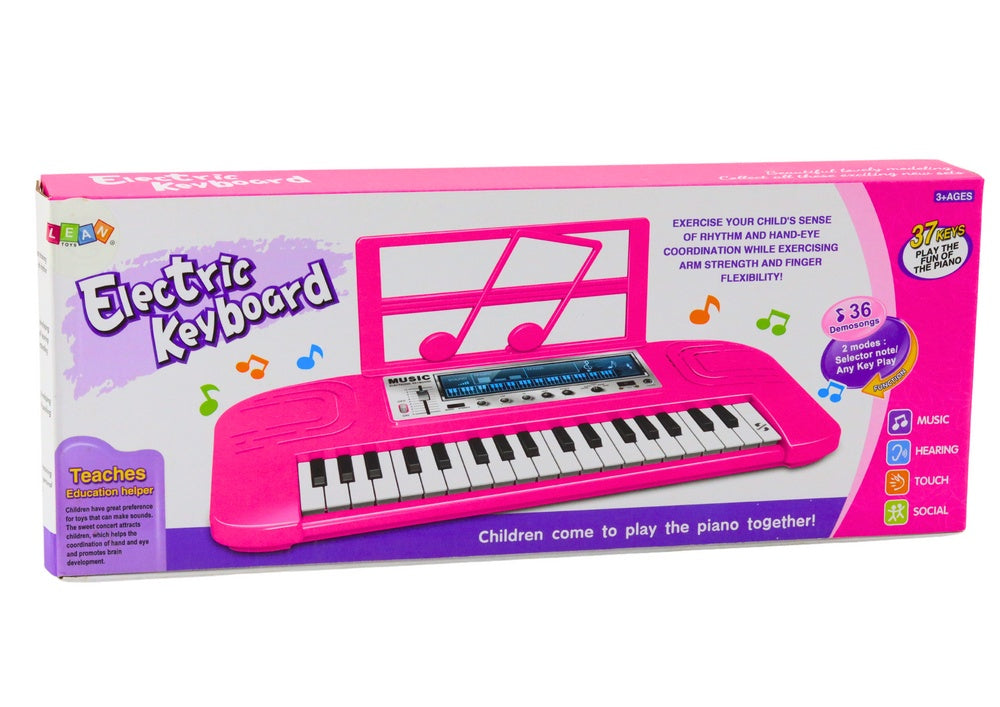 Elektriskt piano för barn 37 tangenter rosa med notställ och 36 demos