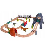 Elektriskt tågset dinosaurier med spår, tunnel, station, ljus & ljud