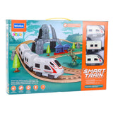 Elektriskt tågset dinosaurier med spår, tunnel, station, ljus & ljud