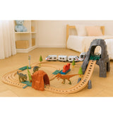 Elektriskt tågset dinosaurier med spår, tunnel, station, ljus & ljud