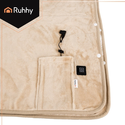 Elektrisk värmefilt 160x90 cm USB-A 3 värmelägen beige