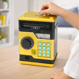 Elektronisk spargris ATM med PIN-kod, mynt- och sedelinsättning, guld