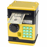 Elektronisk spargris ATM med PIN-kod, mynt- och sedelinsättning, guld