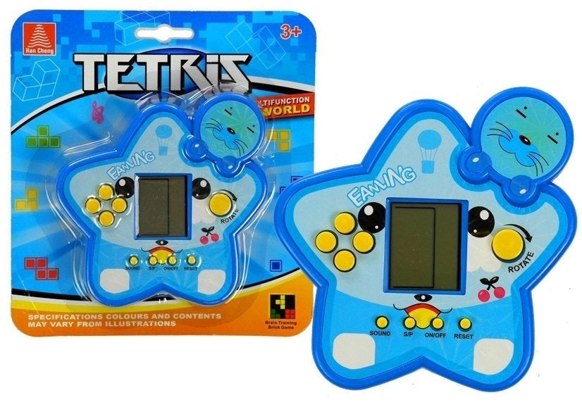 Elektroniskt Tetris-spel handhållet 11 cm, blå, 2xAA (ingår ej)