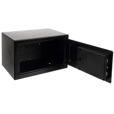 Elektroniskt värdeskåp 10L med kod och nyckel, svart stål 20x31x20 cm