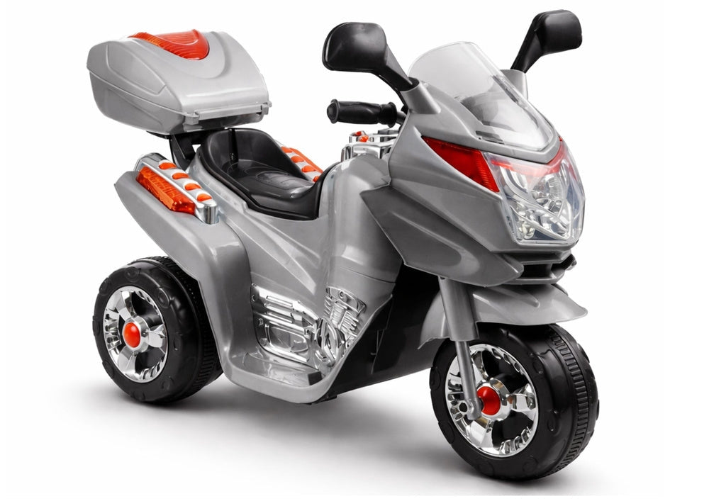 Elmotorcykel för barn 3+ 6V batteridriven 3-hjul silver